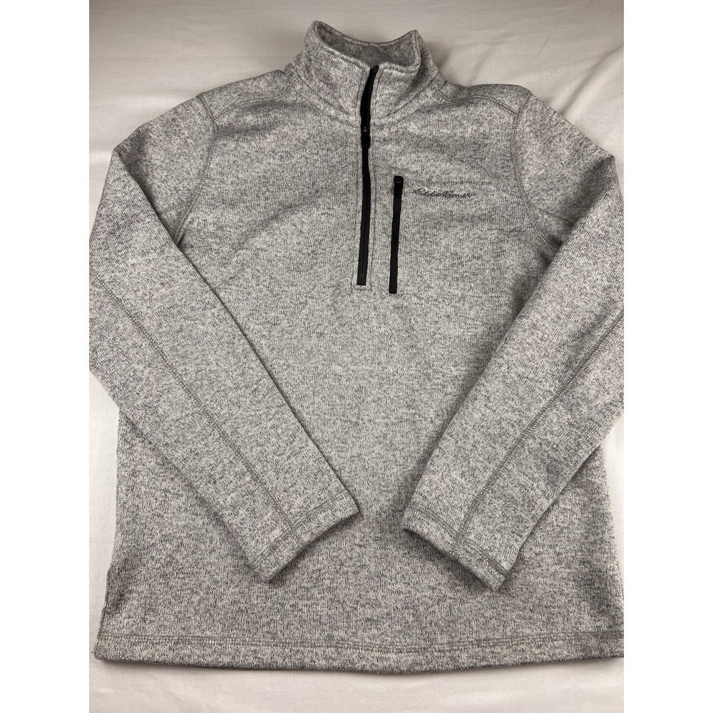 Eddie‎ Bauer Radiator Sweater  Pullover 1/4 Zip Fleece Chest Pocket Gray Small